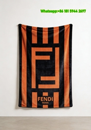 Dark Green & Bright Orange Fendi Roma Flannel Throw Blanket Geometric Logo IMG_9321